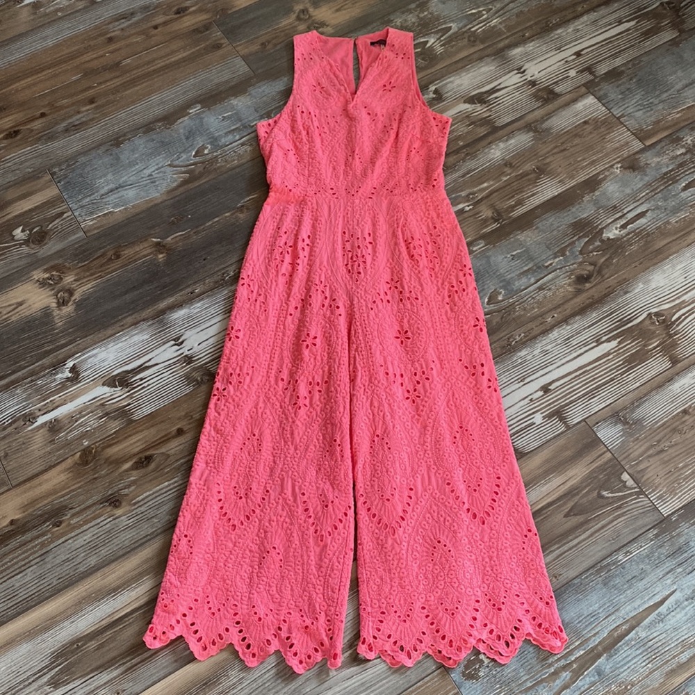 Trina Turk Coral Eyelet Sleeveless Wide-Leg Jumpsuit